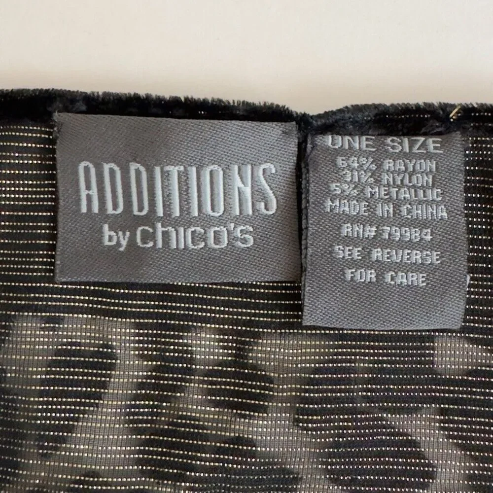 Chico's Additions Velvet‎ Burnout Scarf Black Gold Whimsy Goth Witchy